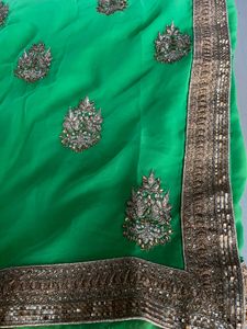 Beautiful Green And Cream Colour Combination Saree