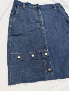 Dark Wash Denim Midi Skirt