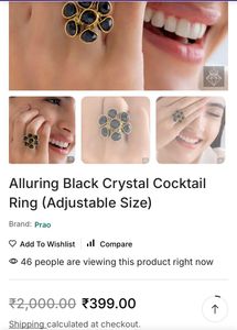 Alluring Black Crystal Cocktail Ring