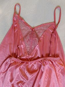 Heavy Satin Night Dress With Cape