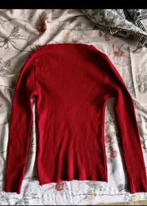 2 Ribbed V-Neck Long Sleeve Tops [BLUE+RED]