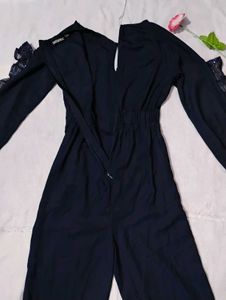Navy Blue Sequin Sleeve Jumpsuit(Bust-30)