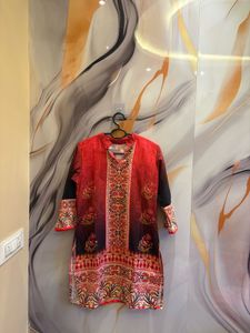 Red Floral Printed Kurta