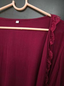 Maroon Robe with Lace Detail fits S~L