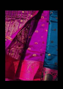 Stunning Teal Saree with Pink Border