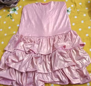 XS size Pink Ruffled Strapless Mini Dress