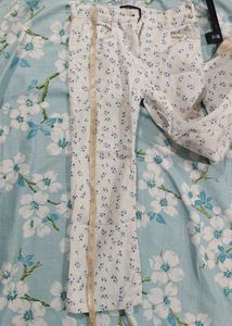 White  Floral Print Bootcut Pants