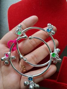 Silver Anklets with Colorful Stones