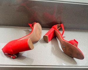Red Strappy Block Heels