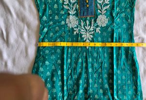 Teal Printed Kurta set with Embroidery