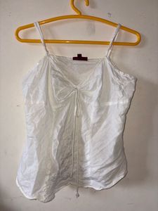 White Cami Top with Drawstring Detail