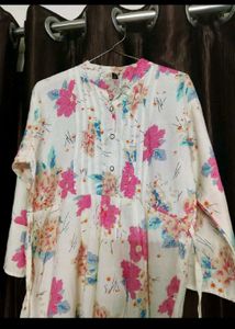 White Floral Print Kurta