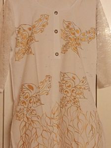 White Kurta with Gold Print