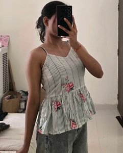 Floral Striped Peplum Tank Top