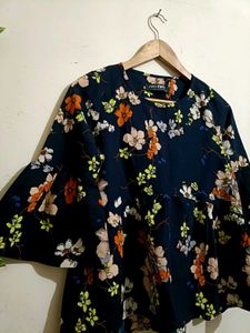 Chic Navy Floral Bell Sleeve Top