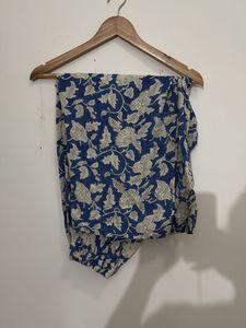 Blue Floral Print Cotton Kurta with pajama