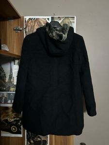 Cozy Black Faux Fur Lined Hooded Coat