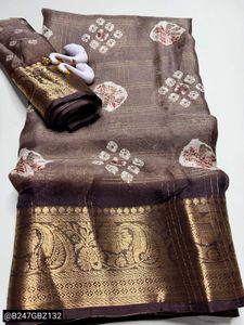 Elegant Brown Saree with Gold Border