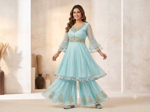 Beautiful Sky Blue sharara Set with dupatta
