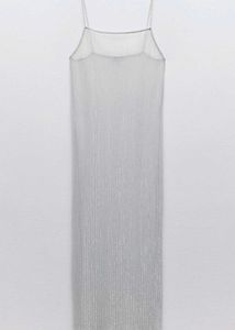 Zara Metallic Thread Pleated Slip Dress