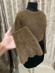 Imported brown fuzzy knit cropped top