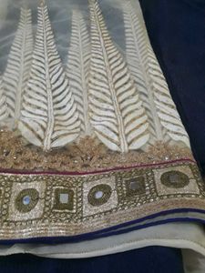 Saree Set: Peach &amp; Navy Blue