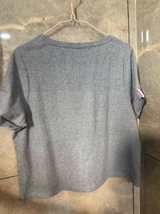 Gray Ribbed Short Sleeve Top