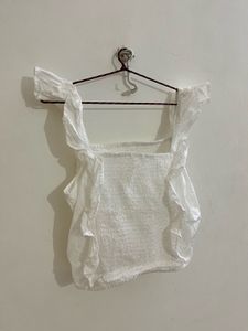 White Ruffle Crop Top