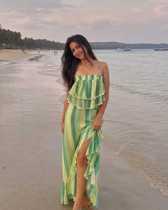Striped Ruffle Maxi Dress