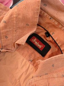 Men's Peach Printed Button-Up Shirt
