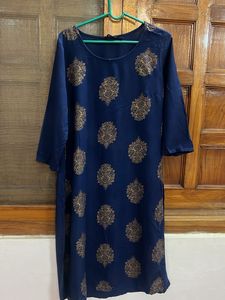 Elegant Navy Blue Kurta with Golden Print