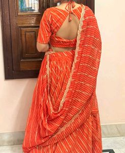 Orange Bandhani Lehenga Choli Set