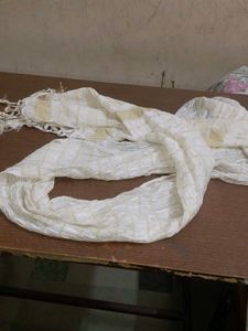 Elegant White Dupatta with Gold Accents