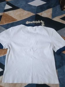 White Ribbed Ringer Tee