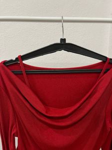 Red Long Sleeve Cowl Neck Top