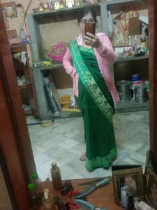 new green saree with contrast blouse
