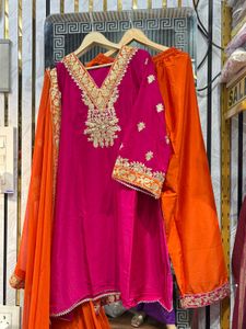 contrasting pink & orange crepe suit set m-2xl