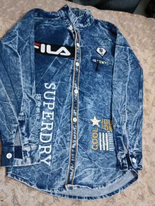 Denim Shirt with Graphic Prints
