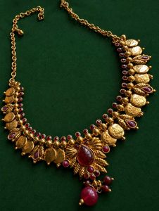 Traditional Antique Coin Necklace with Ruby Stones