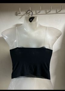 Black Crop Top with White Stripes
