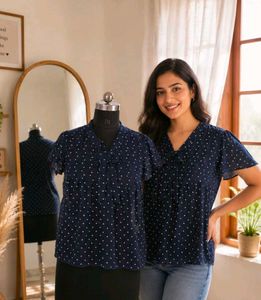 Navy Blue Polka Dot Top