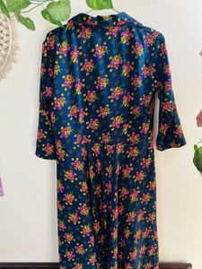 Navy blue Floral Print Maxi Dress
