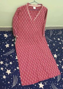 Pink Printed Kurta with White Lace