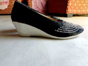 Black Wedge Heels with Rhinestones