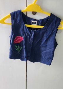 Embroidered Blue Sleeveless Top