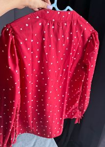 Red Heart Print Top