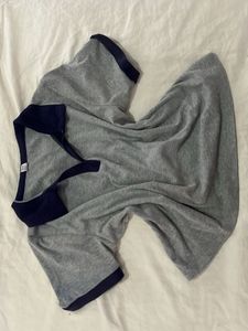 Grey cute crop top with Navy Trim
