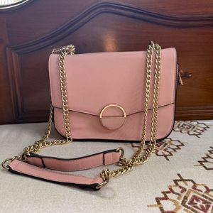 Pink Crossbody Bag with Gold Chain