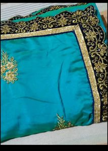 Stunning Teal Saree with Gold Embroidery