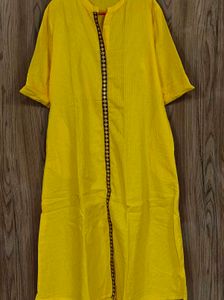 Yellow Striped Kurta with Embellished Neckline